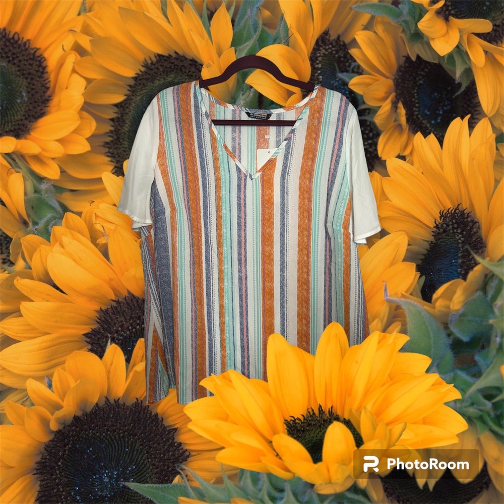 Bloomchic Plus Size 14 16 Striped Blouse White Flounce Top 1X NWT